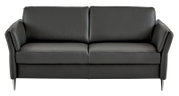 Dunkelgraues 2-Sitzer-Sofa mit Lederoptik, gepolsterten Armlehnen und Metallfüßen, freigestellt auf weißem Hintergrund, Frontansicht.
