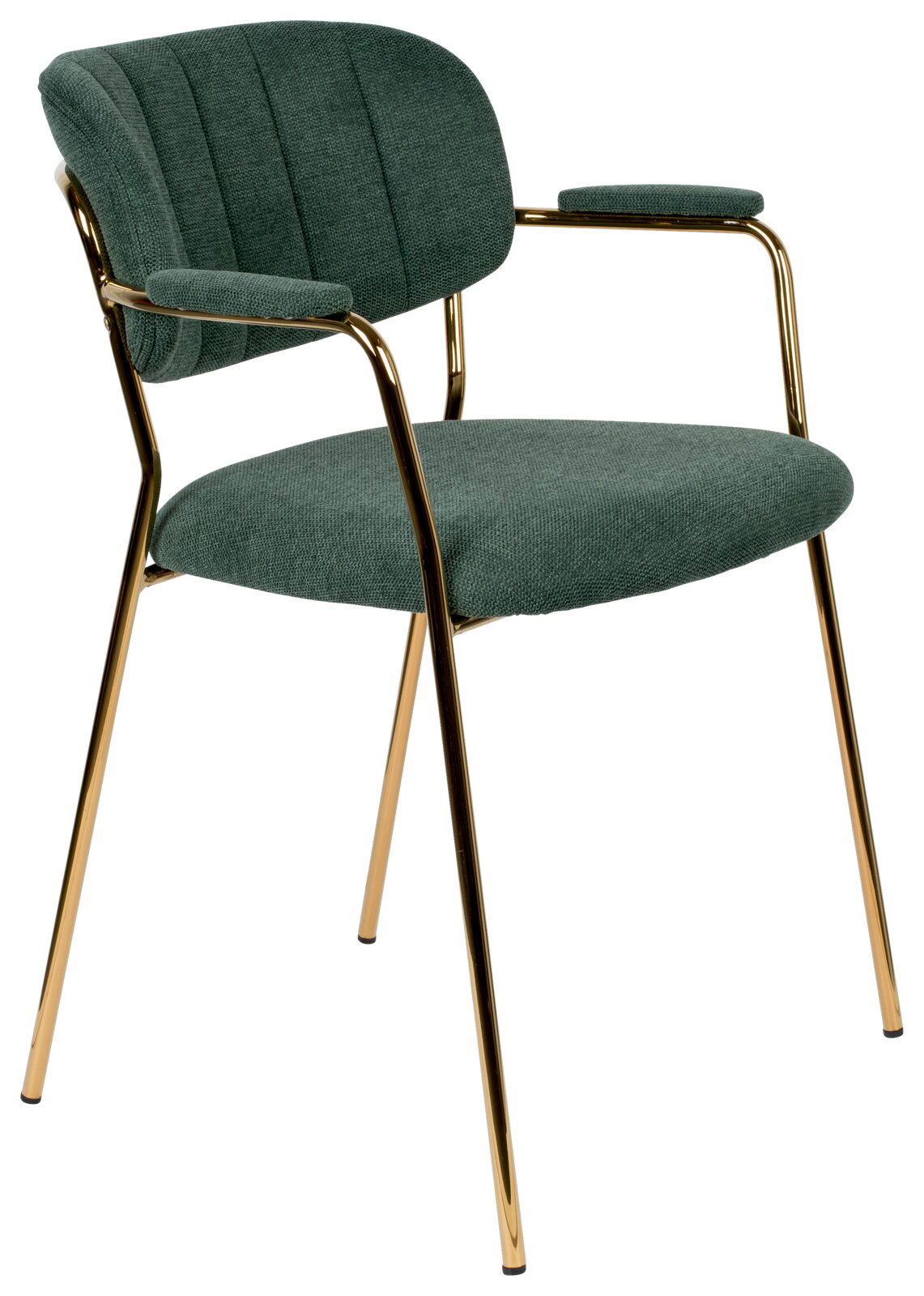 Z2 Armlehnenstuhl JOLIEN Grüner Armlehnenstuhl mit goldenen Metallbeinen, seitliche Perspektive