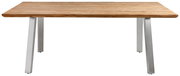 Moderner Gartentisch mit Holzplatte und Metallbeinen, Frontalansicht