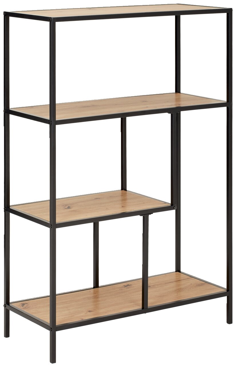 XORA Regal (halbhoch) ROCKY Halbhohes Regal mit drei Holzböden und schwarzem Metallrahmen, seitliche Perspektive