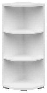 Weißes Eckregal mit drei offenen Fächern, frontal betrachtet