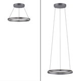 Moderne Pendelleuchte PURE-E-LOOP von Paul Neuhaus in zwei Perspektiven: von der Seite und von unten betrachtet, mit einem eleganten, runden Design und schlanken Kabeln.
