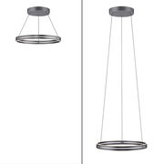 Moderne Pendelleuchte PURE-E-LOOP von Paul Neuhaus in zwei Perspektiven: von der Seite und von unten betrachtet, mit einem eleganten, runden Design und schlanken Kabeln.