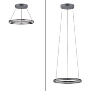 De moderne hanglamp PURE-E-LOOP van Paul Neuhaus vanuit twee perspectieven: van opzij en van onderaf gezien, met een elegant, rond ontwerp en slanke kabels.