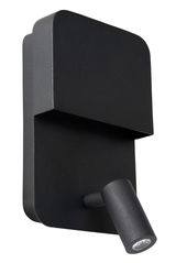 Schwarze Wand- oder Bettleuchte Lucide BOXER mit modernem, rechteckigem Design und verstellbarem Spot, seitliche Perspektive