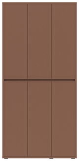 Vorderansicht eines braunen XXL-Schuh- und Mehrzweckschranks mit sechs Türen.