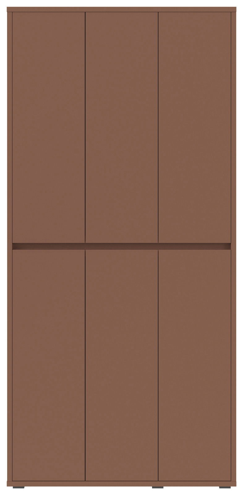 Vorderansicht eines braunen XXL-Schuh- und Mehrzweckschranks mit sechs Türen.