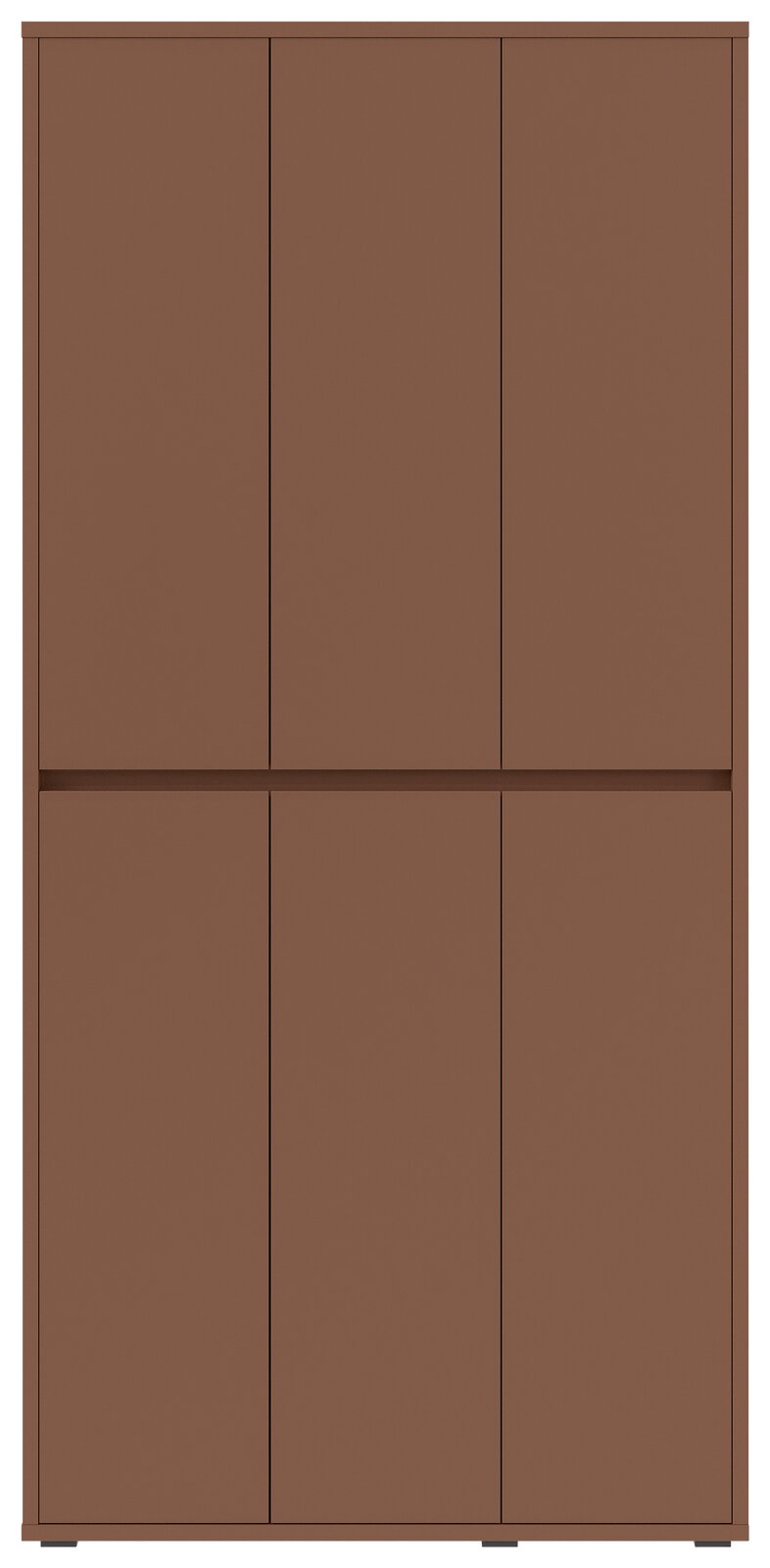 Vorderansicht eines braunen XXL-Schuh- und Mehrzweckschranks mit sechs Türen.