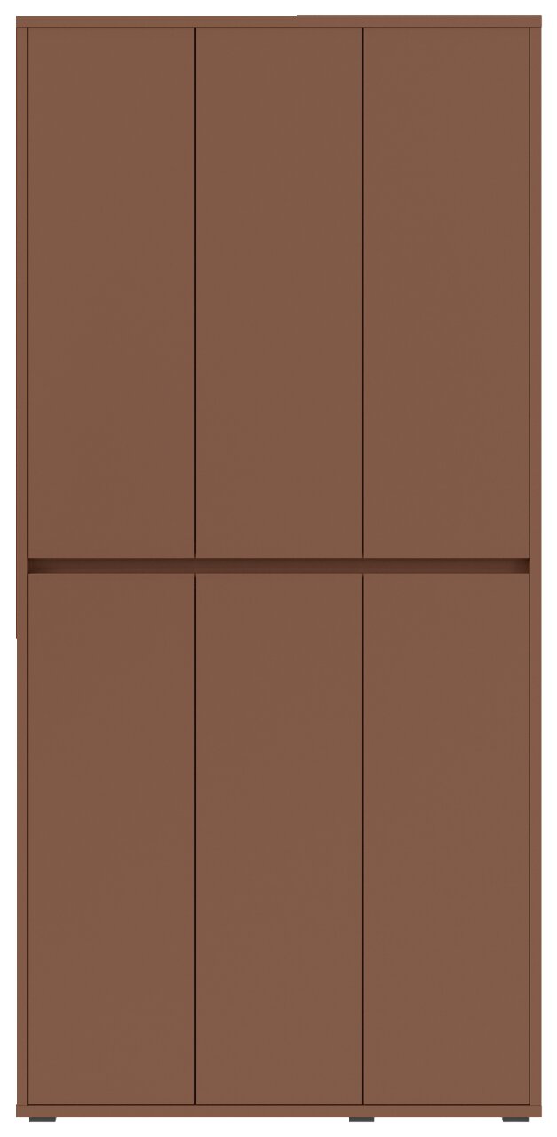Vorderansicht eines braunen XXL-Schuh- und Mehrzweckschranks mit sechs Türen.
