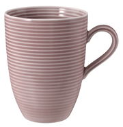Rosa Becher mit Henkel, 0,35 l, mit horizontalen Streifen, seitliche Perspektive