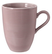 Rosa Becher mit Henkel, 0,35 l, mit horizontalen Streifen, seitliche Perspektive