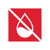 Symbol eines durchgestrichenen Wassertropfens auf rotem Hintergrund, Vorderansicht