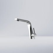 Moderne wastafelmengkraan met één hendel in chroomlook, zijaanzicht