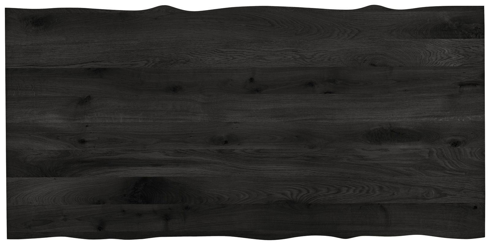 Draufsicht auf eine rechteckige, dunkle Tischplatte mit natürlicher Holzmaserung, 180x90 cm