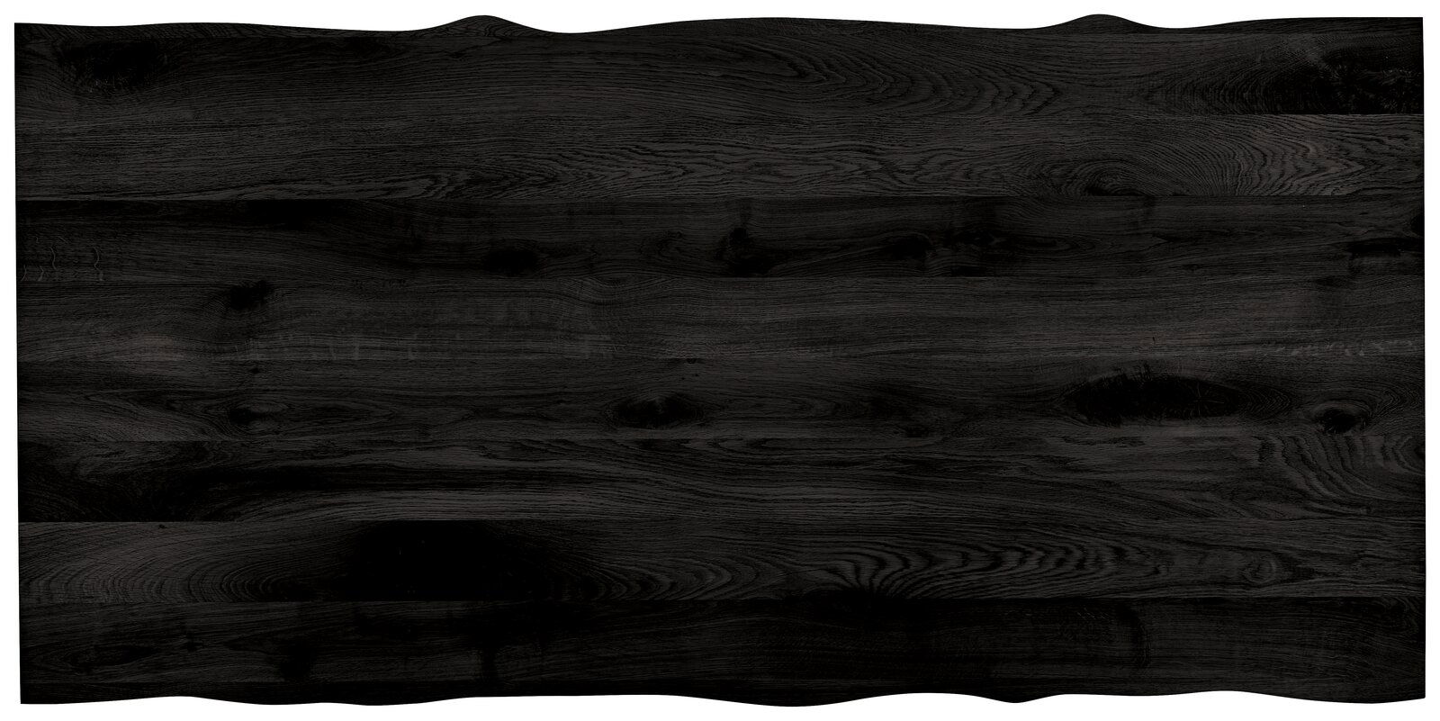 Draufsicht auf eine rechteckige, dunkle Tischplatte mit natürlicher Holzmaserung, 180x90 cm