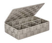 Geöffneter Badorganizer Adria klein mit Deckel, aus geflochtenem Material, seitliche Perspektive