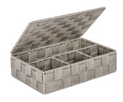 Geöffneter Badorganizer Adria klein mit Deckel, aus geflochtenem Material, seitliche Perspektive