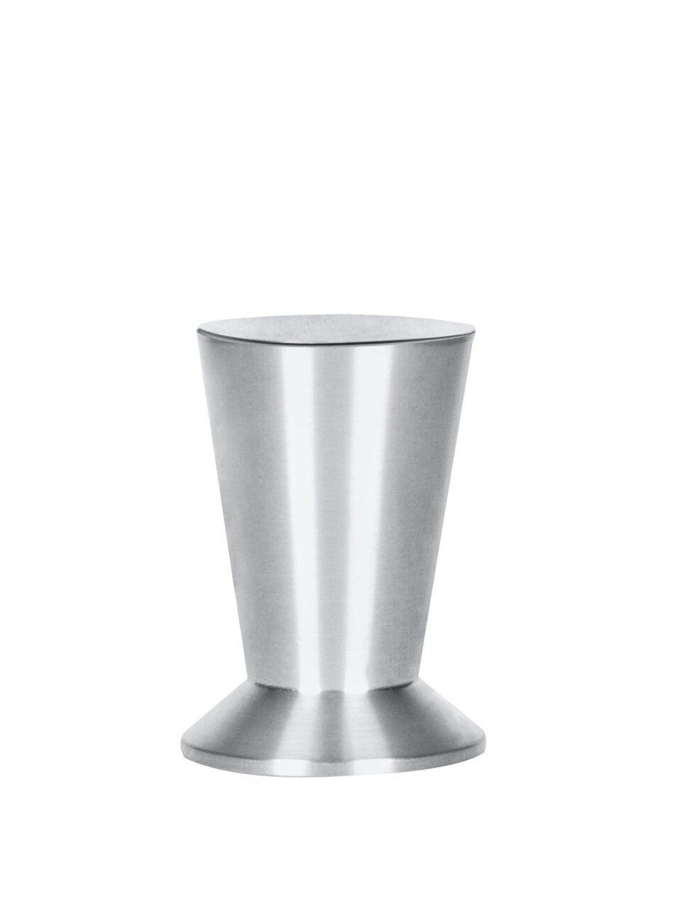 Metallischer Möbelbeinfuß in konischer Form, frontal abgebildet.
