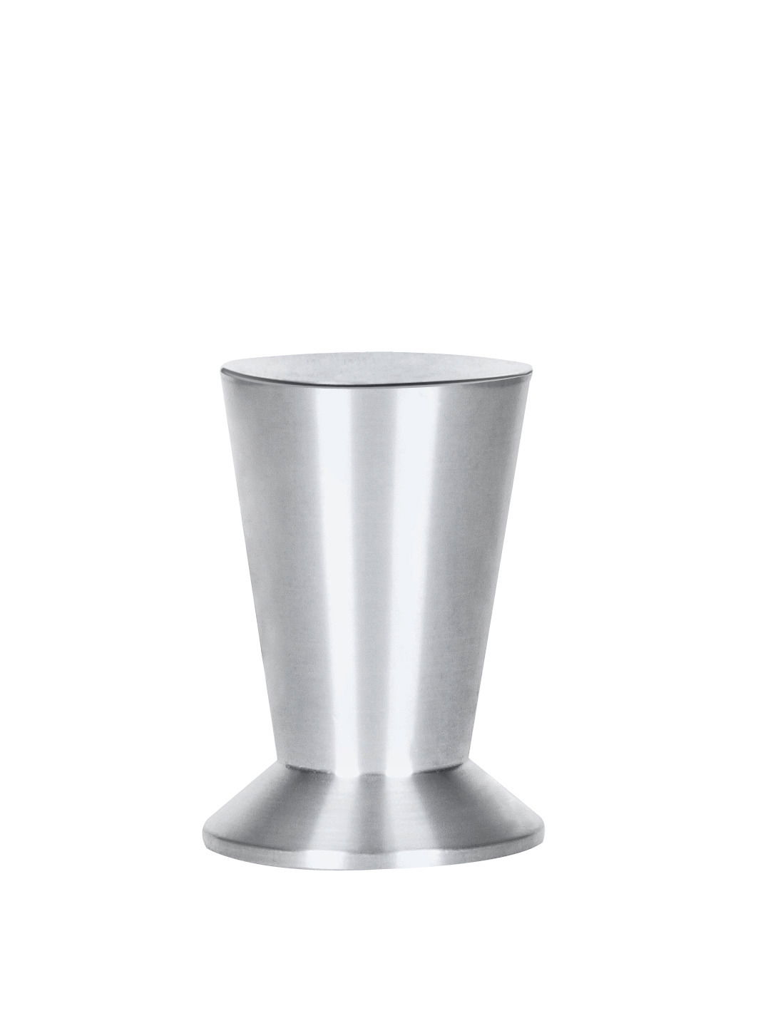 Metallischer Möbelbeinfuß in konischer Form, frontal abgebildet.