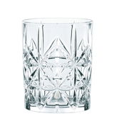 Kristallglas mit facettiertem Design, frontal fotografiert