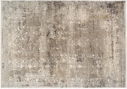 Designer Teppich in Beige- und Grautönen mit abstraktem Muster, Draufsicht