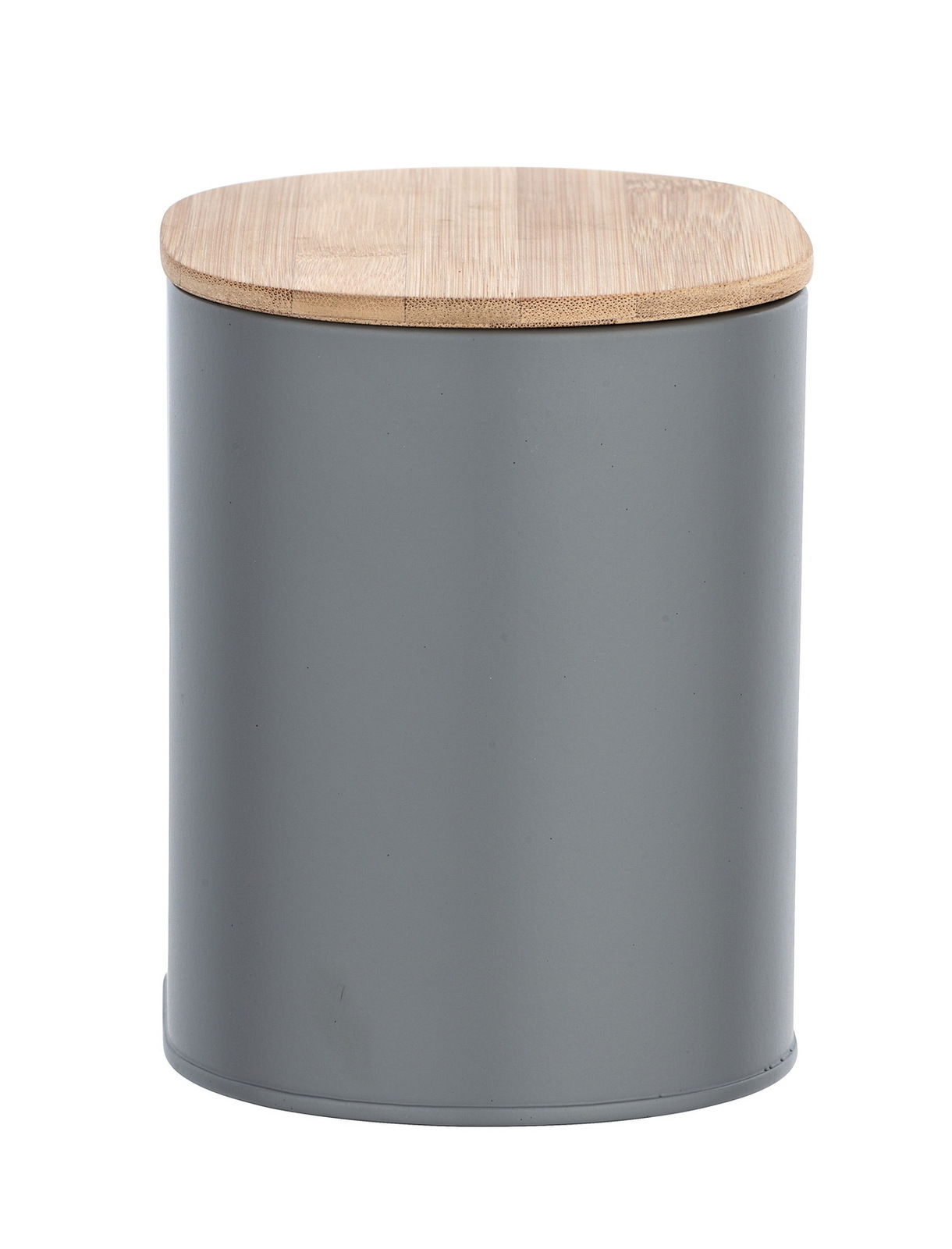 Graue Badbox Gara mit Holzdeckel, frontal fotografiert.