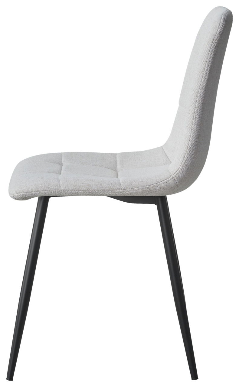 Moderner grauer Stuhl mit schwarzem Metallgestell, Seitenansicht