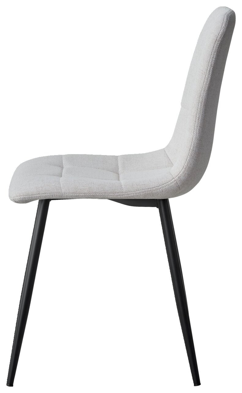 Moderner grauer Stuhl mit schwarzem Metallgestell, Seitenansicht