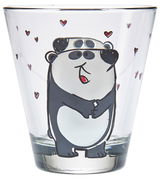 Kinder-Trinkglas mit niedlichem Panda-Motiv und kleinen Herzen, Vorderansicht