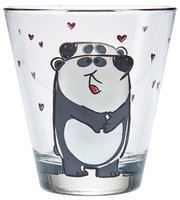 Kinder-Trinkglas mit niedlichem Panda-Motiv und kleinen Herzen, Vorderansicht