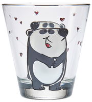 Kinder-Trinkglas mit niedlichem Panda-Motiv und kleinen Herzen, Vorderansicht