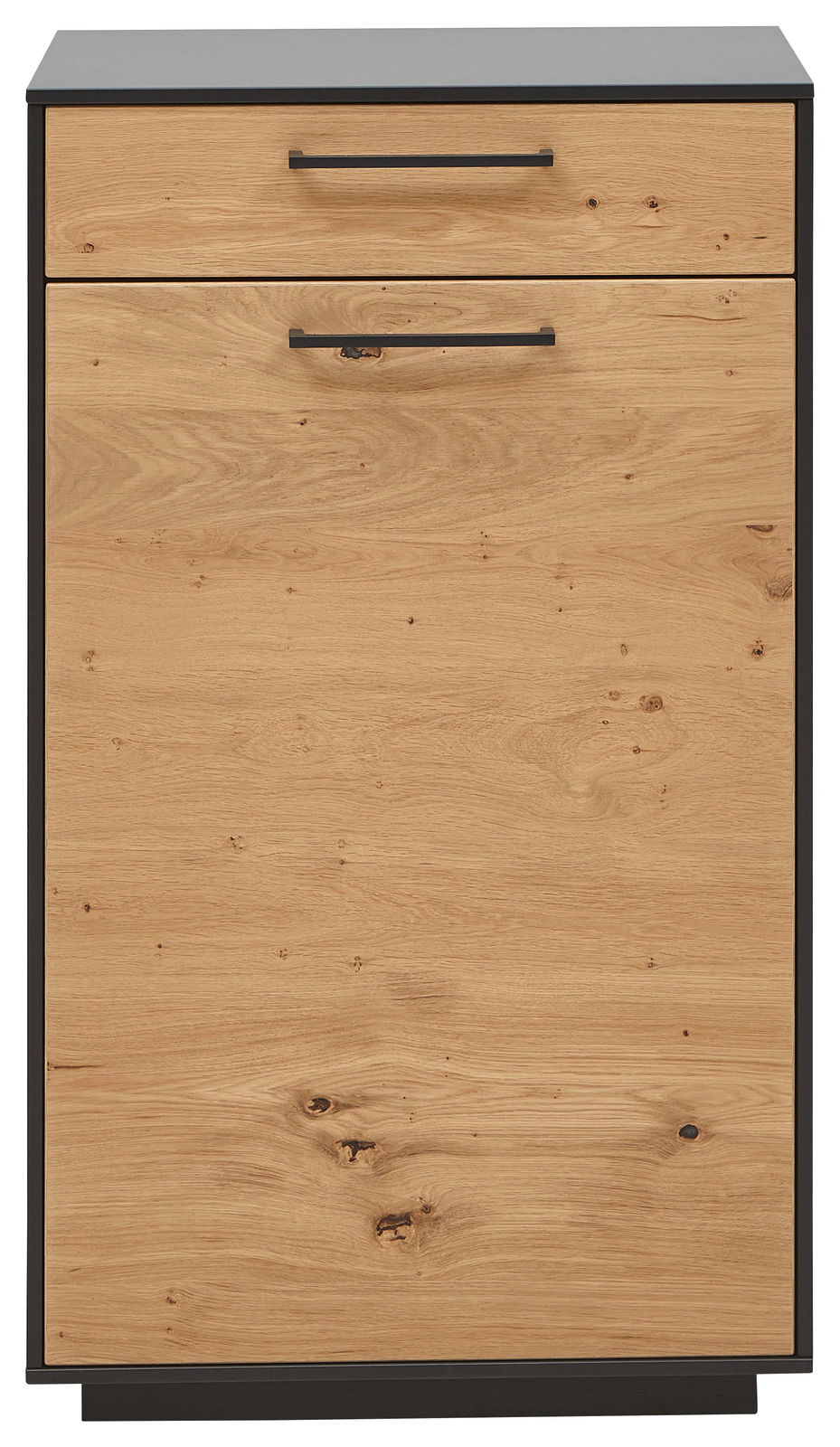 Dieter Knoll Schuhkommode schmal SAVONA Frontansicht einer schmalen Schuhkommode aus Holz mit schwarzem Rahmen und zwei Griffen.