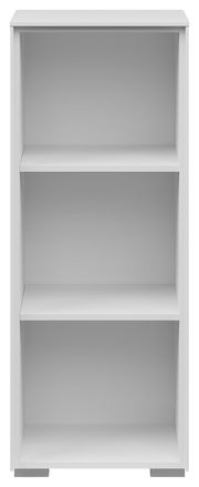 Weißes, schmales Aktenregal mit drei offenen Fächern, frontal betrachtet.