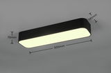 Rechteckige LED-Deckenleuchte ASTERION in schwarzem Gehäuse, seitliche Perspektive, Maße: 505mm x 145mm x 70mm