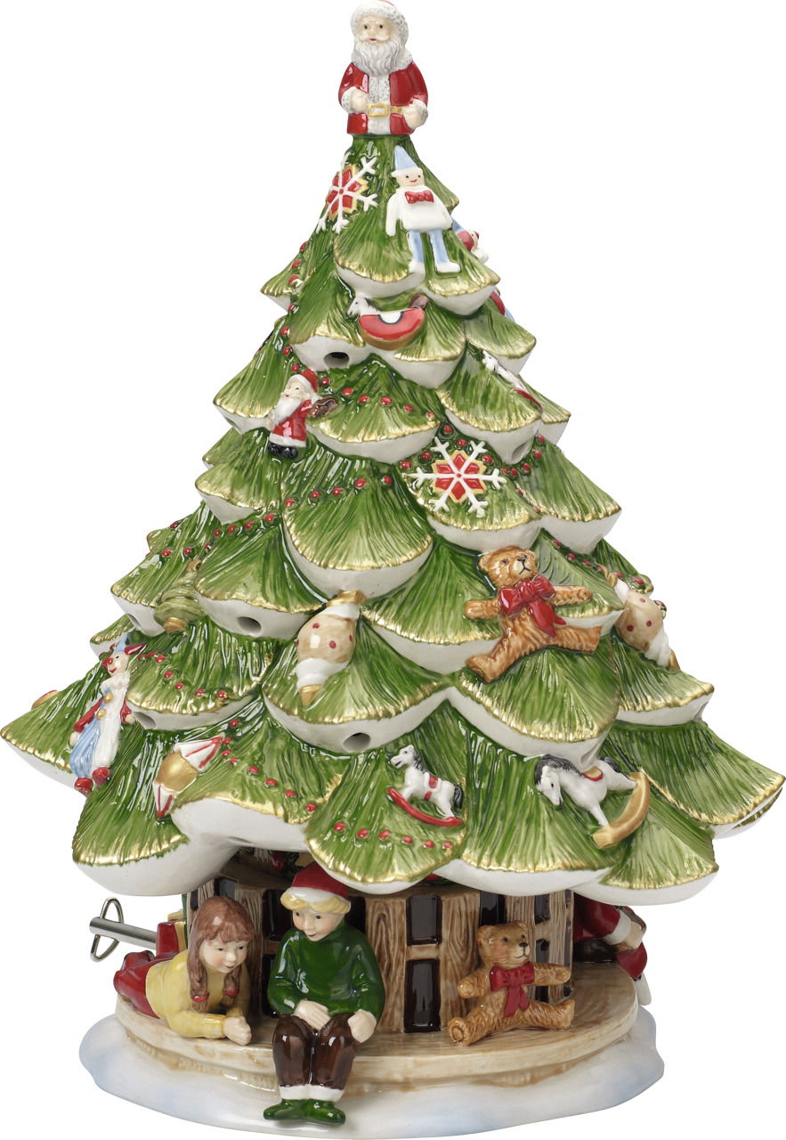 Villeroy & Boch Dekofigur- Tannenbaum Keramik-Tannenbaum mit weihnachtlichen Figuren und Kindern, von vorne betrachtet.