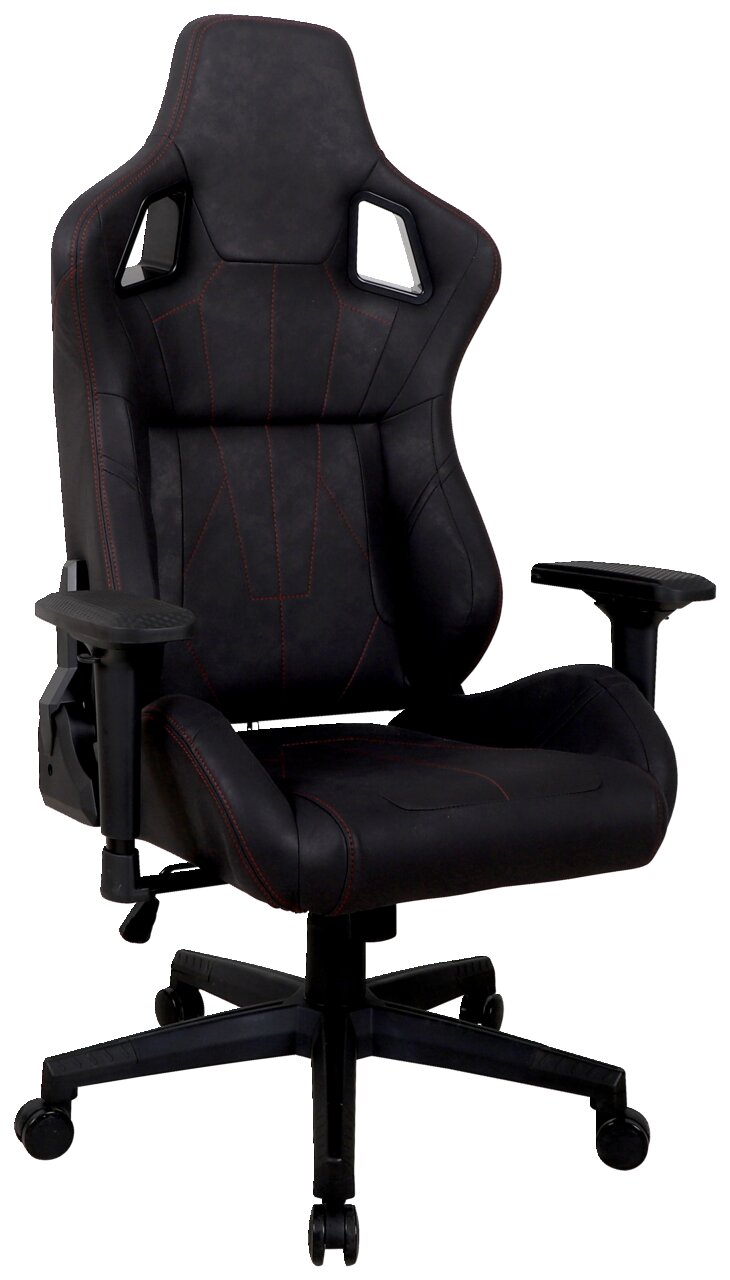 Venda Gaming Stuhl DANJO Schwarzer Gaming-Stuhl mit roten Nähten, ergonomischem Design und verstellbaren Armlehnen, Vorderansicht.