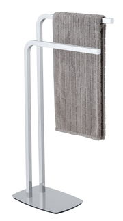 Moderner Handtuchständer Acate in Chrom mit zwei Armen, seitliche Perspektive