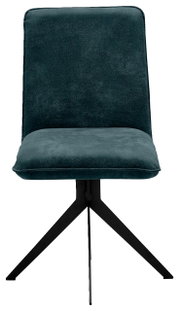 Moderne stoel met donkergroene bekleding en een zwart metalen frame, vooraanzicht
