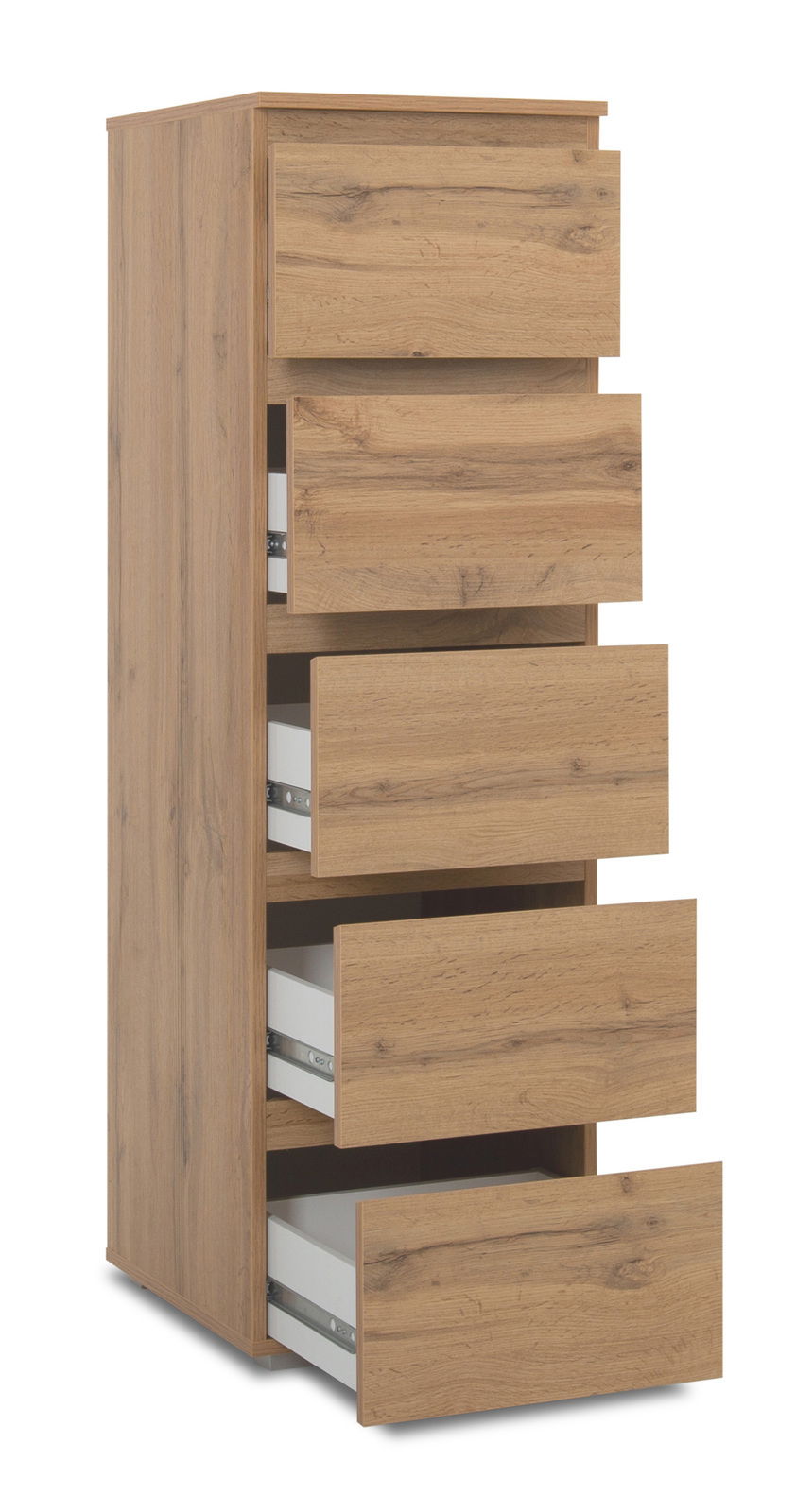 Z2 Kommode IMAGE Holzkommode mit fünf offenen Schubladen, seitliche Perspektive