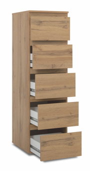 Holzkommode mit fünf offenen Schubladen, seitliche Perspektive