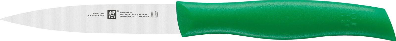 Grünes Spickmesser mit ergonomischem Griff, seitliche Ansicht