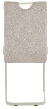 Rückansicht eines beige gepolsterten Schwingstuhls mit Metallgestell.