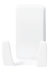 Weißer Wandhaken aus Kunststoff, frontal abgebildet, geeignet für den Einsatz in feuchten Umgebungen.