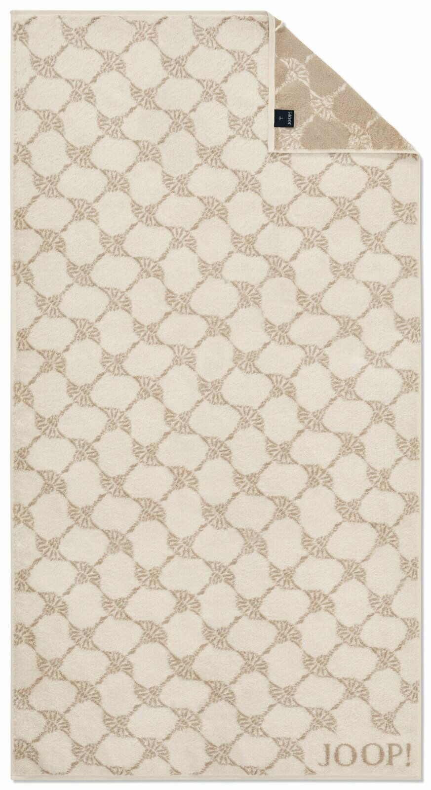 Beiges Duschtuch mit elegantem Muster und JOOP!-Logo, Draufsicht