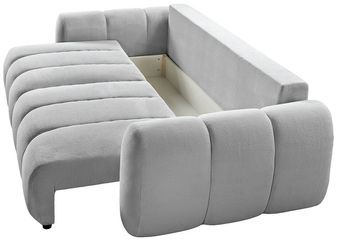 Graues Funktionssofa mit Stauraum, Perspektive von oben