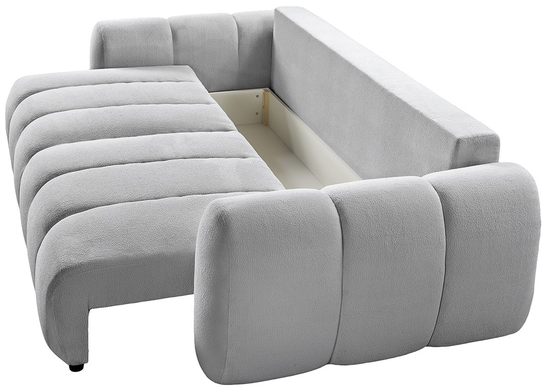 Graues Funktionssofa mit Stauraum, Perspektive von oben