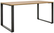 Moderner Schreibtisch mit Holzplatte und Metallgestell, seitliche Perspektive