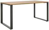 Moderner Schreibtisch mit Holzplatte und Metallgestell, seitliche Perspektive