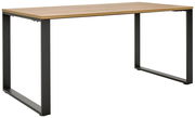Moderner Schreibtisch mit Holzplatte und Metallgestell, seitliche Perspektive