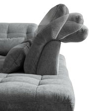 Graues Sofa mit verstellbarer Rückenlehne, seitliche Perspektive